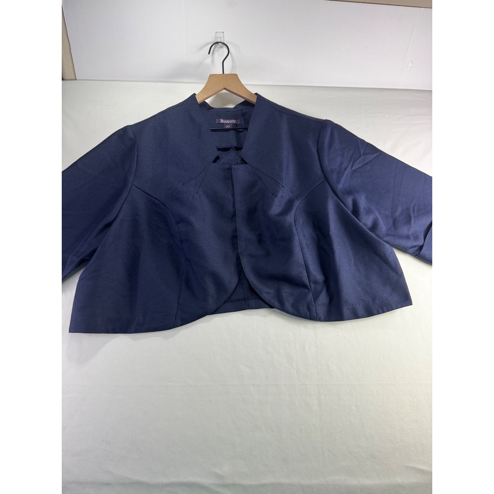 Roamans Navy Blue Cropped Bolero Shrug Jacket Plus‎ Size 26W Notched Neckline